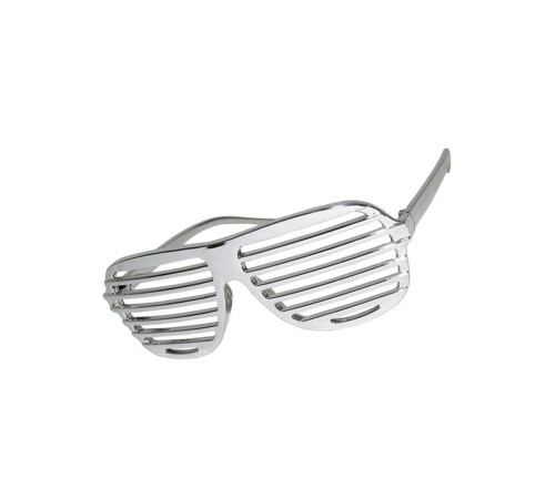 toptan-xml-dropshipping-Metalize Panjur Şekilli Parlak Parti Gözlüğü Gümüş Renk 15x6