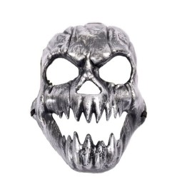 Gümüş Renk Sivri Dişli Halloween Kafatası Maskesi