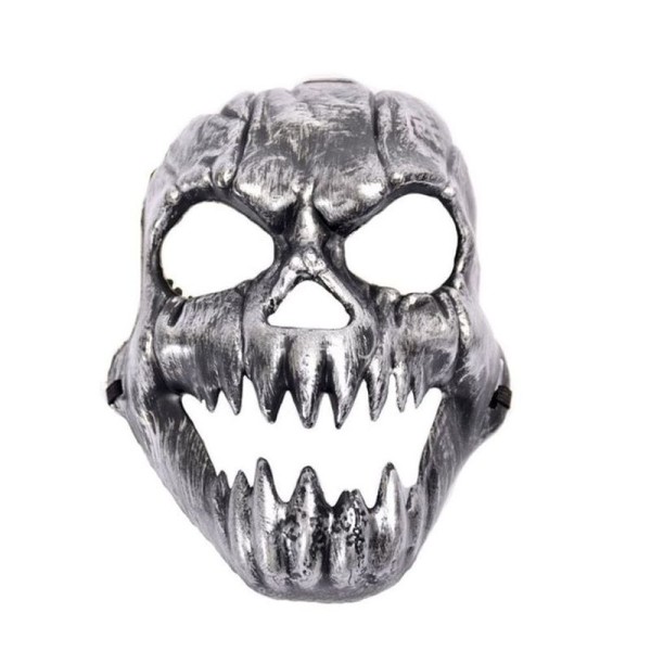 toptan-xml-dropshipping-Gümüş Renk Sivri Dişli Halloween Kafatası Maskesi