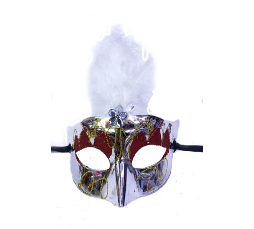 toptan-xml-dropshipping-Gümüş Renk Tüylü Yılbaşı Parti Maskesi