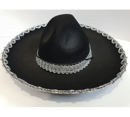 toptan-xml-dropshipping-Gümüş Renk Şeritli Meksika Mariachi Latin Şapkası 55 cm Çocuk