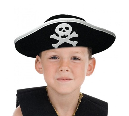 toptan-xml-dropshipping-Gümüş Şeritli Çocuk Boy Yayvan Korsan Şapkası