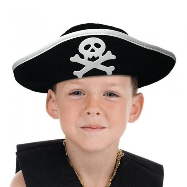 toptan-xml-dropshipping-Gümüş Şeritli Çocuk Boy Yayvan Korsan Şapkası