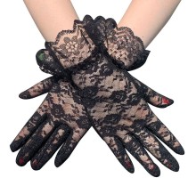 Güpürlü Bilek Boyu Siyah Renk Dantel Eldiven Yetişkin