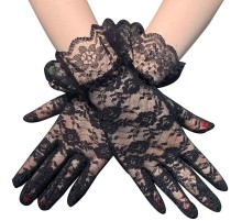 Güpürlü Bilek Boyu Siyah Renk Dantel Eldiven Yetişkin