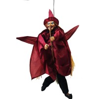 Halloween Kanat Çırpan Sesli Işıklı Sensörlü Bordo Renk Cadı