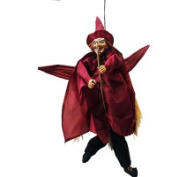 Halloween Kanat Çırpan Sesli Işıklı Sensörlü Bordo Renk Cadı