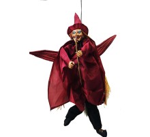 Halloween Kanat Çırpan Sesli Işıklı Sensörlü Bordo Renk Cadı