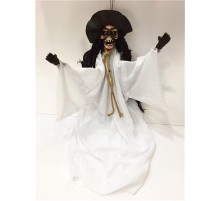 Beyaz Kostümlü Halloween Sensörlü Hareketli Titreşimli İskelet 45 cm