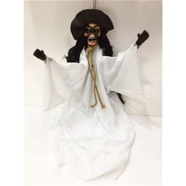 Beyaz Kostümlü Halloween Sensörlü Hareketli Titreşimli İskelet 45 cm
