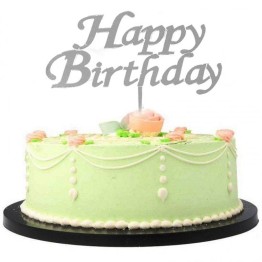Happy Birthday Yazılı Doğum Günü Partisi Pleksi Pasta Süsü Gümüş Renk