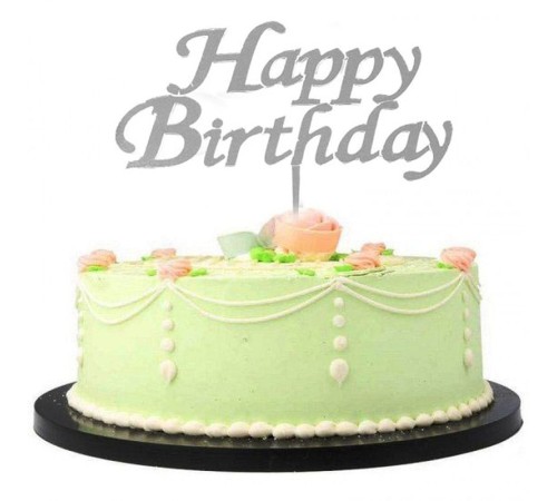 toptan-xml-dropshipping-Happy Birthday Yazılı Doğum Günü Partisi Pleksi Pasta Süsü Gümüş Renk