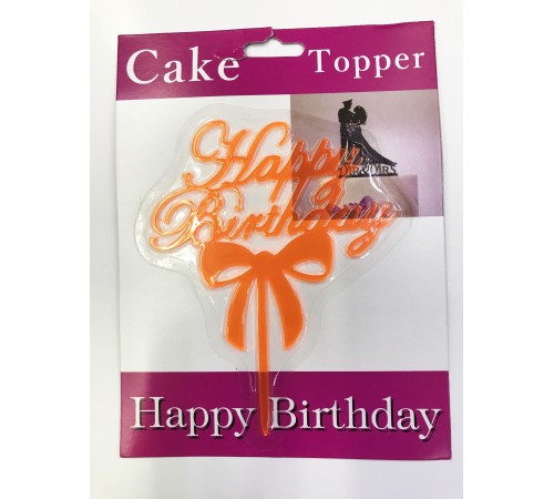 toptan-xml-dropshipping-Happy Birthday Yazılı Fiyonklu Pasta Kek Çubuğu Turuncu Renk