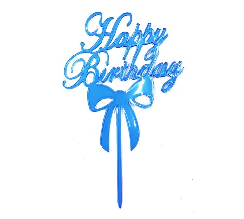 toptan-xml-dropshipping-Happy Birthday Yazılı Mavi Renk Pasta Süslemesi Kek Çubuğu 13 cm