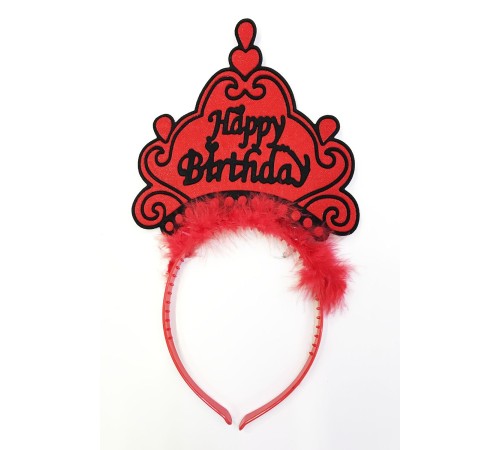 toptan-xml-dropshipping-Happy Birthday Neon Kırmızı Renk Doğum Günü Tacı 24x15 cm