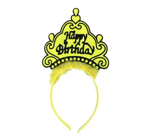 toptan-xml-dropshipping-Happy Birthday Yazılı Neon Sarı Renk Doğum Günü Tacı