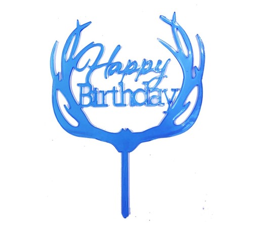 toptan-xml-dropshipping-Happy Birthday Yazılı Pasta Süslemesi Kek Çubuğu Mavi Renk 13 cm