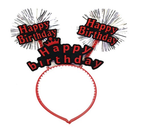 toptan-xml-dropshipping-Happy Birthday Yazılı Püsküllü Neon Kırmızı Renk Doğum Günü Tacı 22x19 cm