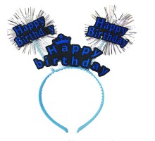 Happy Birthday Yazılı Püsküllü Neon Mavi Renk Doğum Günü Tacı 22x19 cm