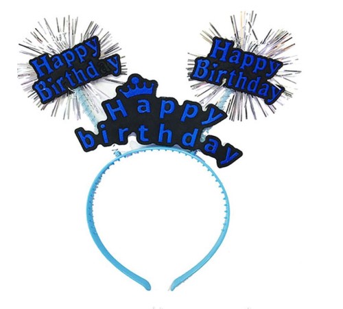 toptan-xml-dropshipping-Happy Birthday Yazılı Püsküllü Neon Mavi Renk Doğum Günü Tacı