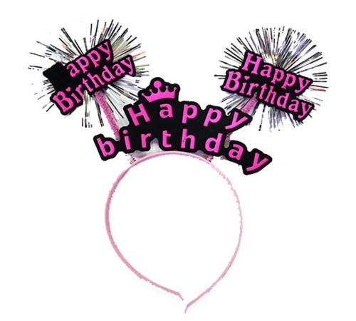 toptan-xml-dropshipping-Happy Birthday Yazılı Püsküllü Neon Pembe Renk Doğum Günü Tacı