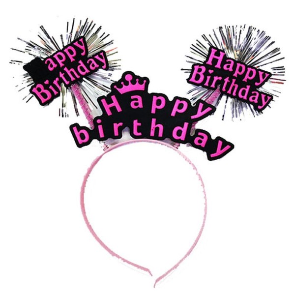 toptan-xml-dropshipping-Happy Birthday Yazılı Püsküllü Neon Pembe Renk Doğum Günü Tacı