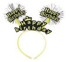 Happy Birthday Püsküllü Neon Sarı Renk Doğum Günü Tacı 22x19 cm