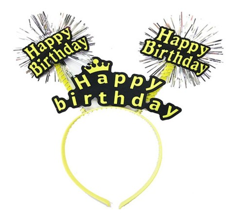toptan-xml-dropshipping-Happy Birthday Yazılı Püsküllü Neon Sarı Renk Doğum Günü Tacı