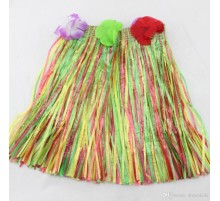 Yetişkin ve Çocuk Uyumlu Rengarenk Püsküllü Hawaii Luau Hula Etek 40 cm