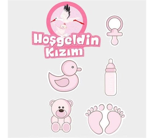 toptan-xml-dropshipping-Hoşgeldin Kızım Baby Shower Sticker Etiket Seti 6 Adet