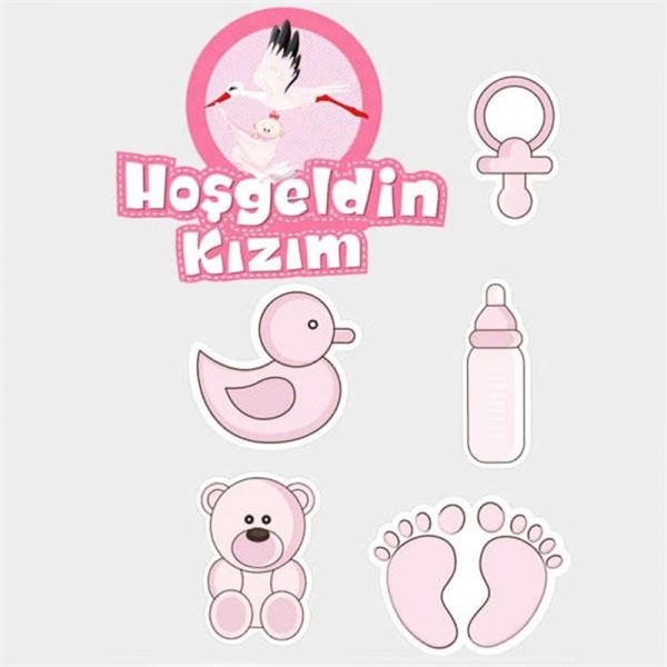 toptan-xml-dropshipping-Hoşgeldin Kızım Baby Shower Sticker Etiket Seti 6 Adet