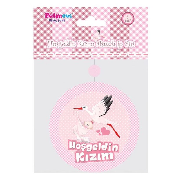 toptan-xml-dropshipping-Hoşgeldin Kızım Yazılı Baby Shower Partisi Asmalı İp Süs 3 Adet