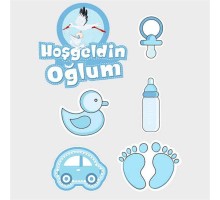 Hoşgeldin Oğlum Baby Shower Sticker Etiket Seti 6 Adet