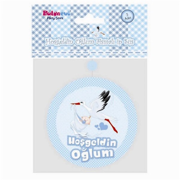 toptan-xml-dropshipping-Hoşgeldin Oğlum Yazılı Baby Shower Partisi Asmalı İp Süs 3 Adet
