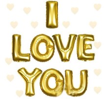 I Love You Folyo Balon Altın Renk 35 CM