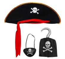 Kadife Korsan Şapkası Korsan Eli ve Korsan Göz Maskesi Çocuk Boy
