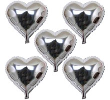 Kalp Şekilli Gümüş Renk Folyo Balon 45 cm 5 Adet