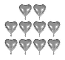 Kalp Şekilli Gümüş Renk Folyo Balon 45 cm 10 Adet