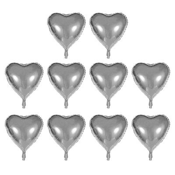 toptan-xml-dropshipping-Kalp Şekilli Gümüş Renk Toptan Folyo Balon 45 cm 10 Adet