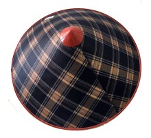 Kareli Desen Saten Kaplama Krem Siyah Vietnam Şapkası