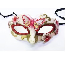 Kelebek İşlemeli Masquerade Venedik Maskesi Kırmızı Renk 7x16 cm