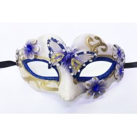 Kelebek İşlemeli Masquerade Venedik Maskesi Mavi Renk 7x16 cm