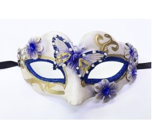 Kelebek İşlemeli Masquerade Venedik Maskesi Mavi Renk 7x16 cm