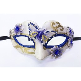 Kelebek Desenli Masquerade Yılbaşı Maskesi Mavi Renk