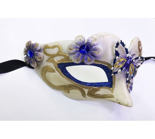 toptan-xml-dropshipping-Kelebek Desenli Masquerade Yılbaşı Maskesi Mavi Renk