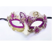 Kelebek İşlemeli Masquerade Venedik Maskesi Mor Renk 7x16 cm