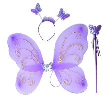 Çocuklar İçin Kelebek Kanadı Tacı ve Asası Mor Renk 50 cm