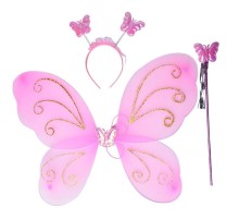 Çocuklar İçin Kelebek Kanadı Tacı ve Asası Pembe Renk