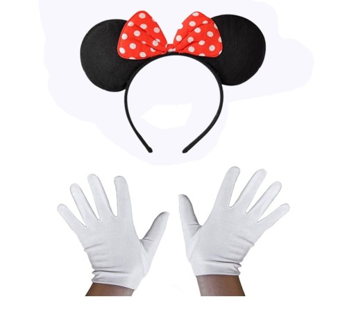 toptan-xml-dropshipping-Kırmızı Fiyonklu Minnie Mouse Tacı ve Beyaz Eldiven Seti