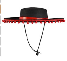 Kırmızı Ponponlu Siyah Renk Çocuk İspanyol Şapkası